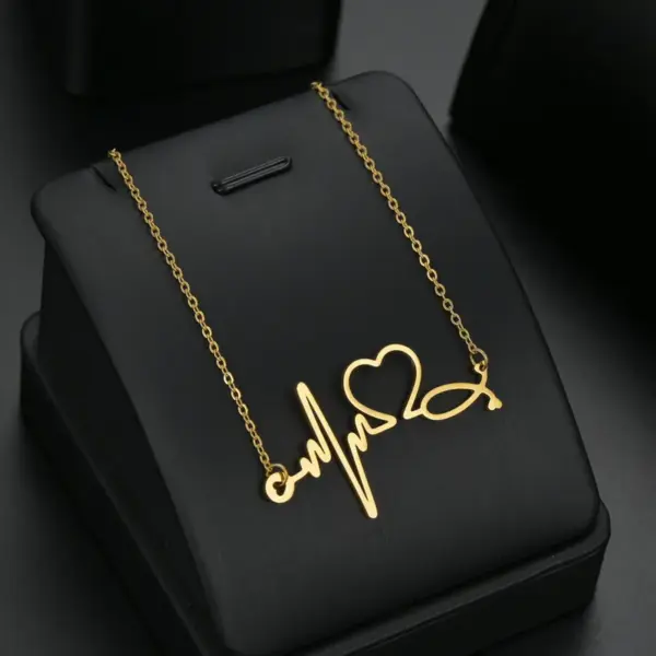 PVD Coated Gold Plated Electrocardiogram 201 Stainless Steel Simple Style Necklace