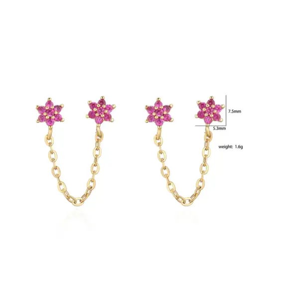 Wholesale Fashion Flower Copper Ear Studs Flowers Artificial Gemstones Copper Earrings