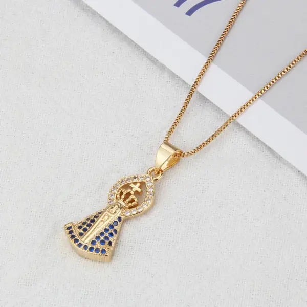Wholesale European And American New Inlaid Zirconium Virgin Necklace Men's And Women's Spot Direct Supply Simple Copper-plated Gold-style Religious Belief Pendant