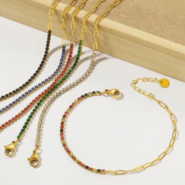 Wholesale Vintage Style Simple Style Geometric Titanium Steel Zircon Paperclip Chain Tennis Chain Bracelets In Bulk