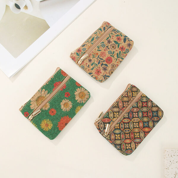 Wholesale Original wood grain double layer coin purse card case key case data cable storage bag