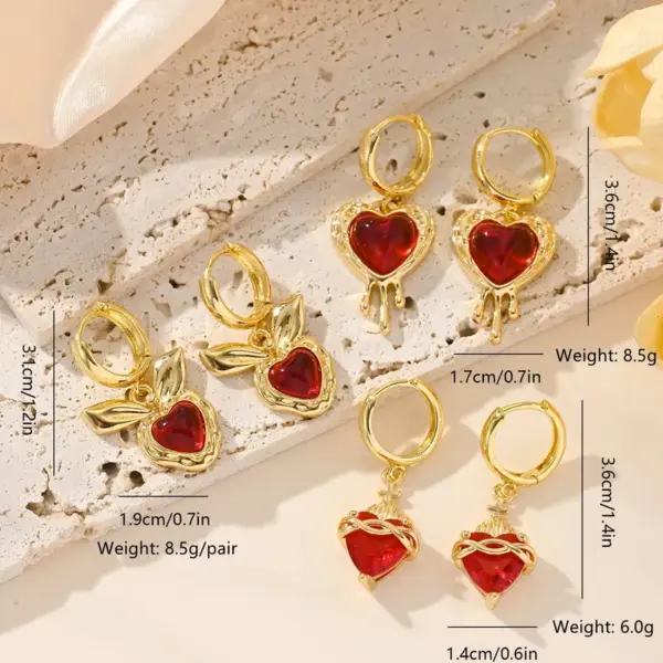 1 Pair IG Style Simple Style Heart Shape Inlay Copper Zircon 18K Gold Plated Drop Earrings