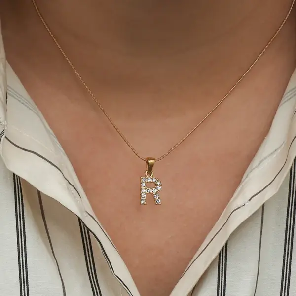 PVD Coated Real Gold Plated 18K Gold Letter 304 Stainless Steel Simple Style Waterproof Non Tarnish 304 Stainless Steel Necklace