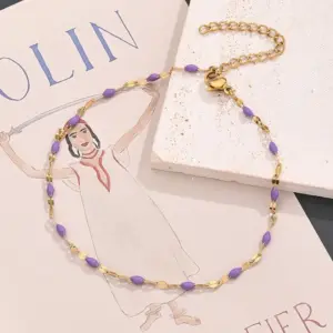 Purple Lip Chain Anklet (Gold) / Length:230+50mm / 1 Strand/Package