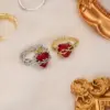Wholesale Rack Plated 18K Gold White Cross Heart Shape Crown Artificial Gemstones Copper Glam Romantic Shiny Open Rings