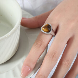 A530-Natural tiger eye steel ring / No. 8