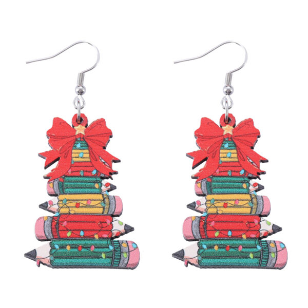 Wholesale Christmas Bow Pencil Wooden Double-Sided Earrings