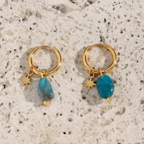 Wholesale 1 Pair Classic Style Geometric Plating Stainless Steel Natural Stone Gold Plated Earrings