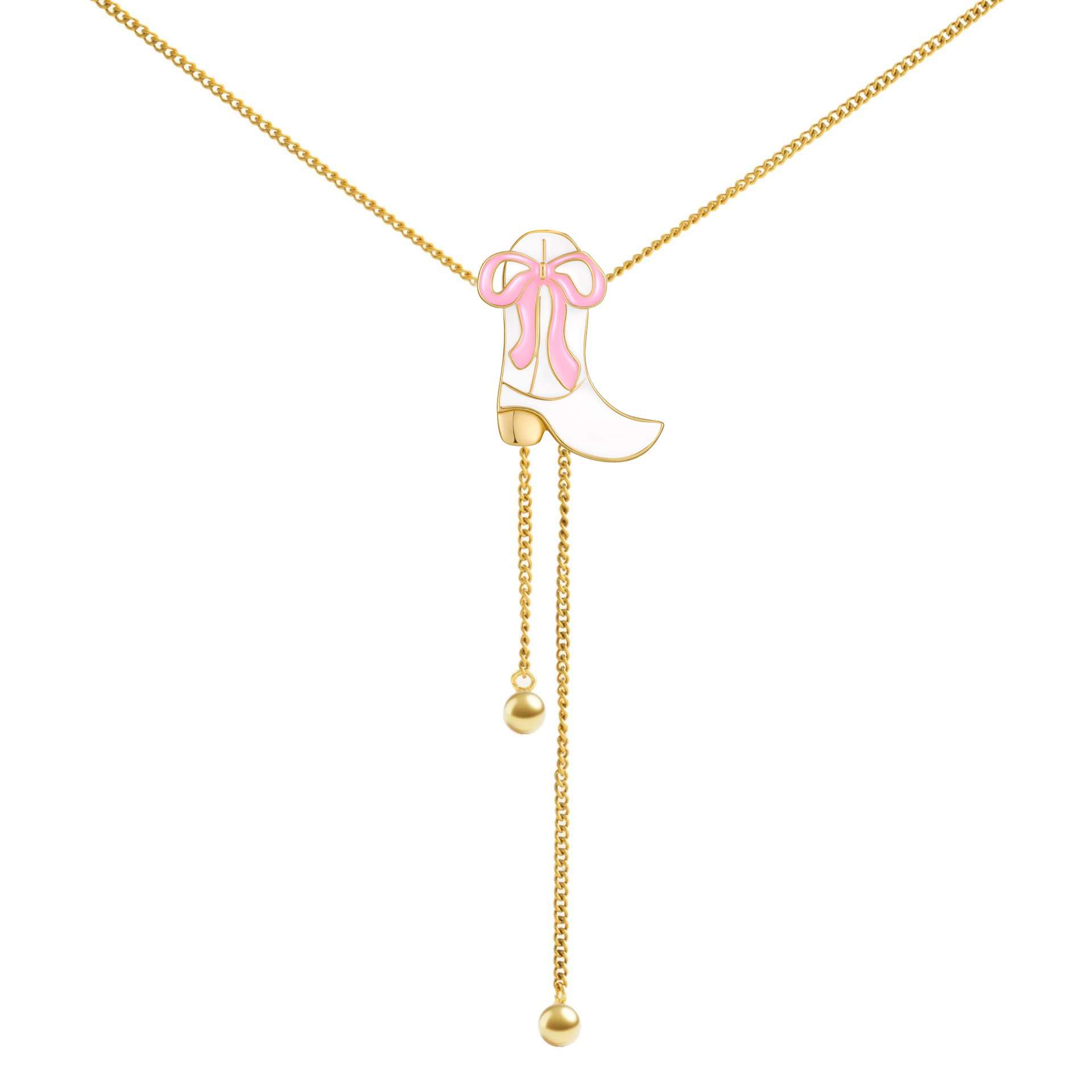 Wholesale Western cowgirl boots pink bow necklace