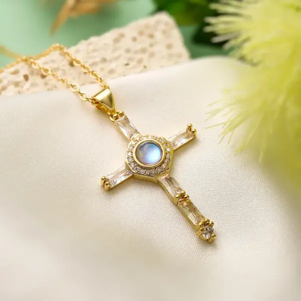 Wholesale Streetwear Cross Copper 18k Gold Plated Zircon Pendant Necklace In Bulk