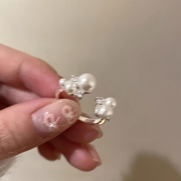 Wholesale Pearl Zircon Open Ring Women's Light Luxury High-end Finger Ring Niche Design Distinctive Exaggerated Decorative Ring