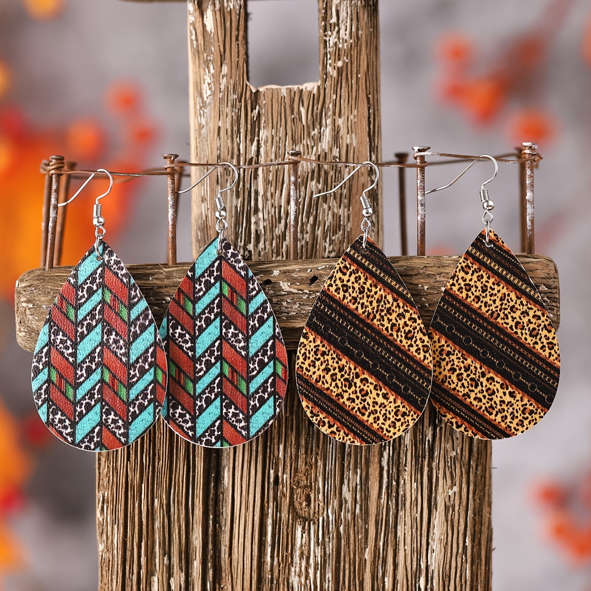 Wholesale Western style cow and leopard print tearop double-sided earrings