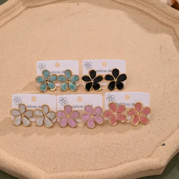 Wholesale 1 Pair/Package Casual Elegant Sweet Flower Enamel 304 Stainless Steel Ear Studs
