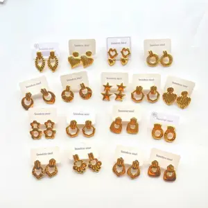 Wholesale Stainless Steel Gold Plated Earrings Gold Retro Geometric Earrings
