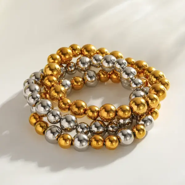 Wholesale Vacuum Electroplating (In Furnace) Plated 18K Real Gold Geometric Pattern Round 303 Stainless Steel 304 Stainless Steel Women's Bracelet