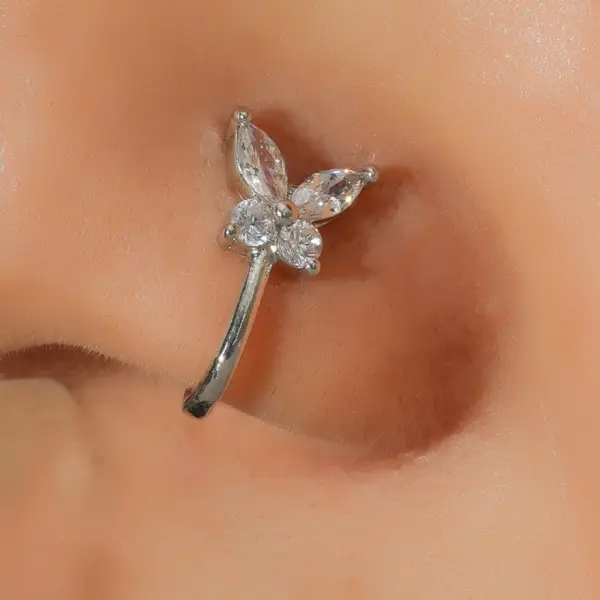 Butterfly Non-pierced Nose Clip Copper Inlaid Zircon U-shaped Nose Ring Nose Pin