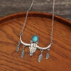 Wholesale Cross-border new retro Western style turquoise ox head pendant necklace