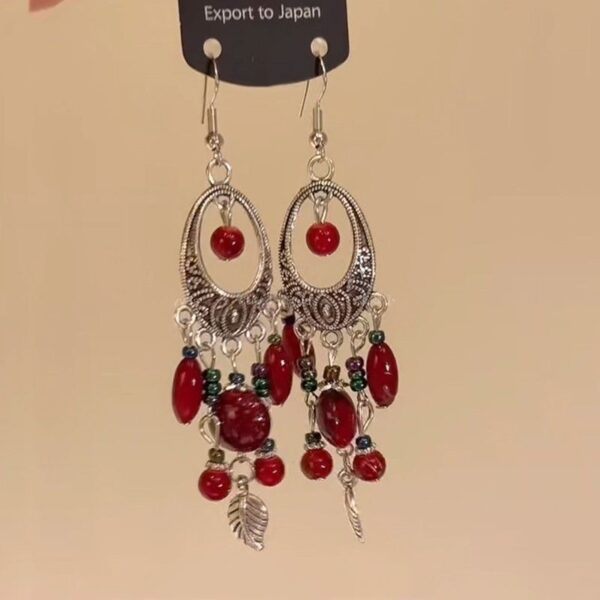 Wholesale Yuanshan Daixin Chinese Beaded Tassel Earrings Retro Ethnic Style Xizang Style Ear Hook Hollow Metal Earrings New Style