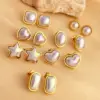 Wholesale PVD Coated Real Gold Plated 18K Gold Water Droplets Flower Shell 304 Stainless Steel IG Style Simple Style Waterproof Non Tarnish Ear Studs
