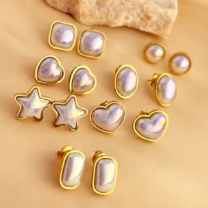 Wholesale PVD Coated Real Gold Plated 18K Gold Water Droplets Flower Shell 304 Stainless Steel IG Style Simple Style Waterproof Non Tarnish Ear Studs