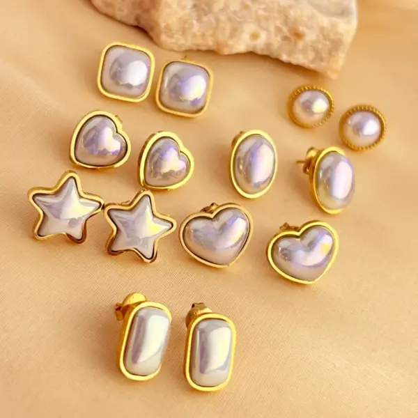 Wholesale PVD Coated Real Gold Plated 18K Gold Water Droplets Flower Shell 304 Stainless Steel IG Style Simple Style Waterproof Non Tarnish Ear Studs