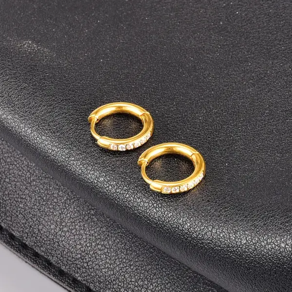 Wholesale 304 Stainless Steel O-Shape PVD Coated Rhinestones 18K Real Gold Plated 18K Gold Fashion Waterproof Non Tarnish Gold Plated Earrings