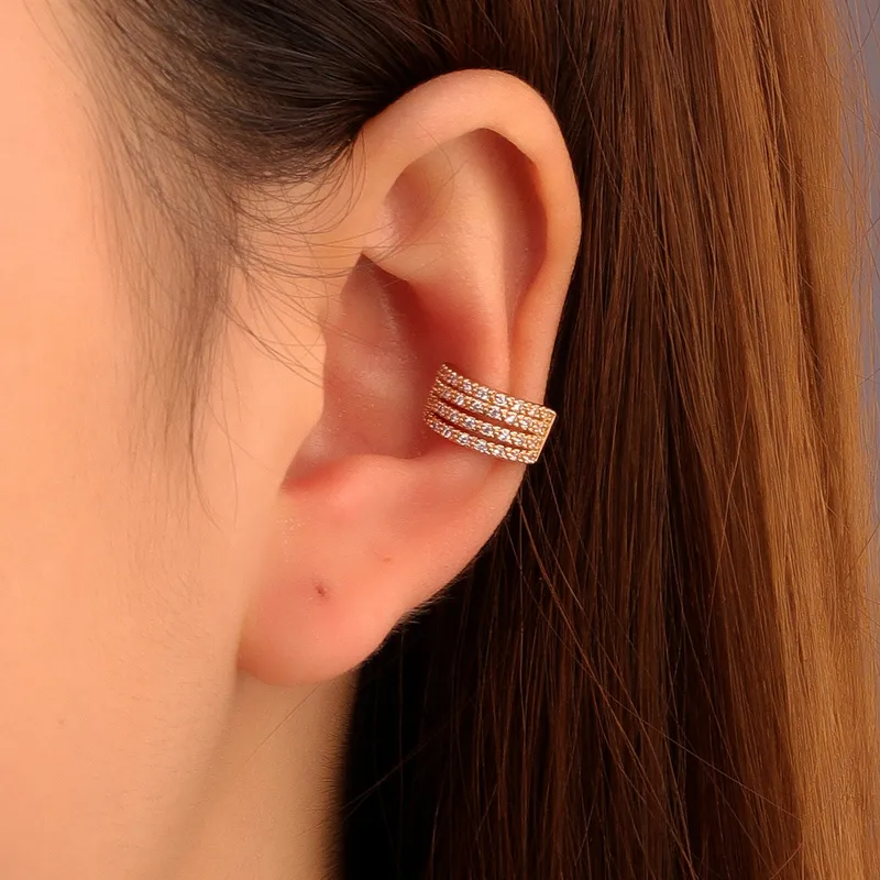 Wholesale Retro Micro-set Zircon Women's Fashion Wide Geometric C-shaped Copper Ear Clips