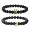 Wholesale Hot Sale Matte Black Stone Micro Inlaid Zircon Crown Couple Bracelet Copper Beads Bracelet Wholesale Nihaojewelry