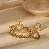 Wholesale Jewelry French Style Romantic Simple Style Red Heart Solid Color 304 Stainless Steel 18K Gold Plated Bracelets Jewelry Set