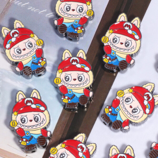 Wholesale Alloy Oil-Dropping Paint Cute Cartoon Labubu Through-Hole Beads Handmade DIY Mobile Phone Chain Jewelry Accessories Material