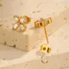 Wholesale PVD Coated Real Gold Plated 18K Gold Flower 201 Stainless Steel Shiny Waterproof Non Tarnish Ear Studs