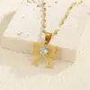 Wholesale Jewelry Simple Style Classic Style Cross 201 Stainless Steel 304 Stainless Steel Brass Zircon 18K Gold Plated Plating Inlay Pendant Necklace Lip Chain