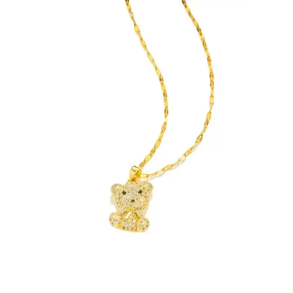 Wholesale PVD Coated Real Gold Plated Bear Stainless Steel Cute Simple Style Waterproof Non Tarnish Pendant Necklace