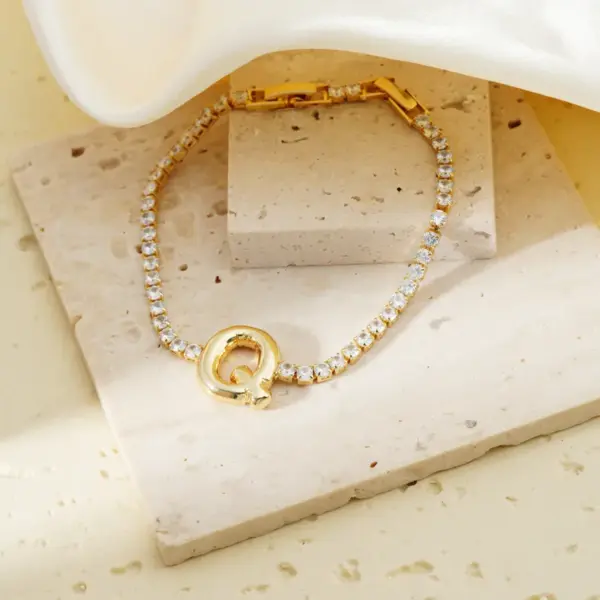 Wholesale 304 Stainless Steel Copper K Gold Plated Simple Style Classic Style Plating Inlay Letter Zircon Bracelets