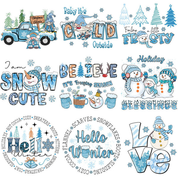 Wholesale Blue Snowman Christmas UV DTF Ready to Press Transfers Wraps
