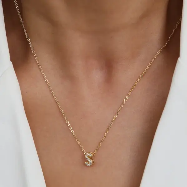 Wholesale Brass Cable Chain Inlay Letter Rhinestones Pendant Necklace