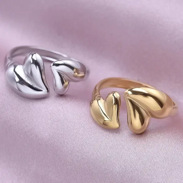Wholesale Ion Plating (IP) Real Gold Plated 18K Gold Heart Shape 304 Stainless Steel Simple Style Waterproof Non Tarnish Open Rings
