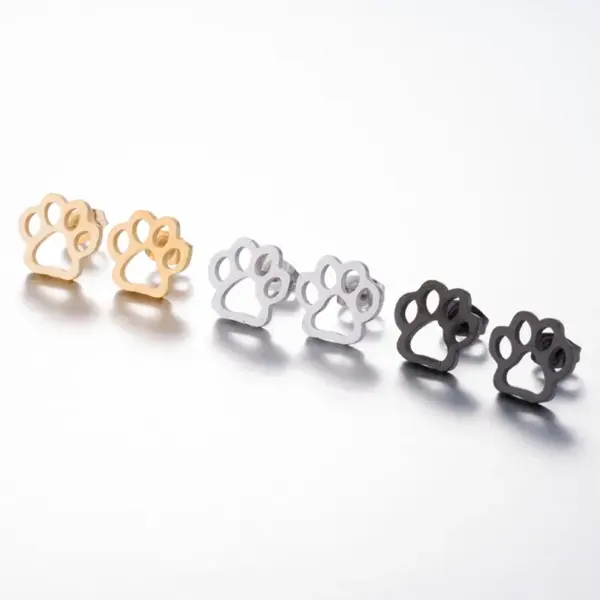 PVD Coated 18K Gold Real Gold Plated Paw Print 304 Stainless Steel Fashion Waterproof Non Tarnish Ear Studs