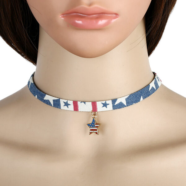 Wholesale New Denim Necklace Fashion Five-pointed Star Flag Necklace Independence Day Necklace All-match Jewelry Cross-border Hot Sale