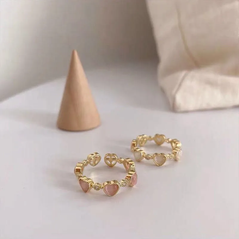 Wholesale Jewelry Fashion Heart Shape Copper Cat's Eye Stone Plating Rings
