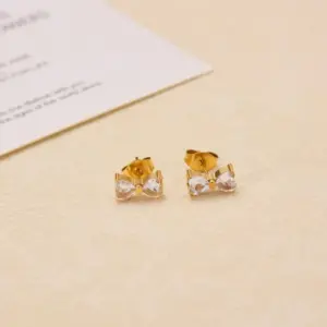 【XKE0176】Zircon Bowknot Earrings / Gold