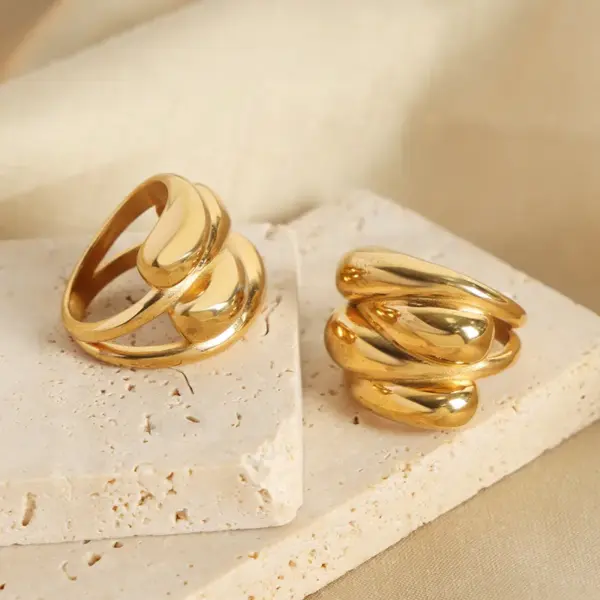 Wholesale 304 Stainless Steel Geometric PVD Coated 18K Gold Plated Casual Elegant Simple Style Waterproof Non Tarnish Plating Gold Silver Rings