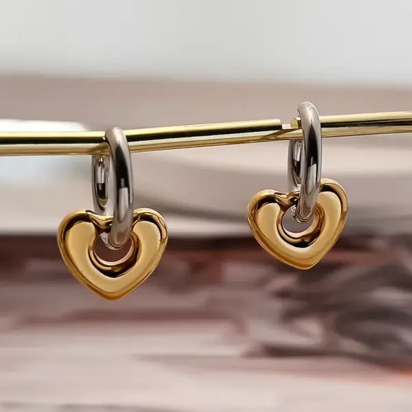 Wholesale Vintage Style Simple Style Geometric Heart Shape Mixed Metal 304 Stainless Steel 18K Gold Plated Ear Studs