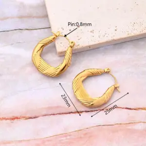 Woven Stripes Irregular Earrings (Gold) / 25x23mm (Needle Thickness:0.8mm) / 1 Pair/Package