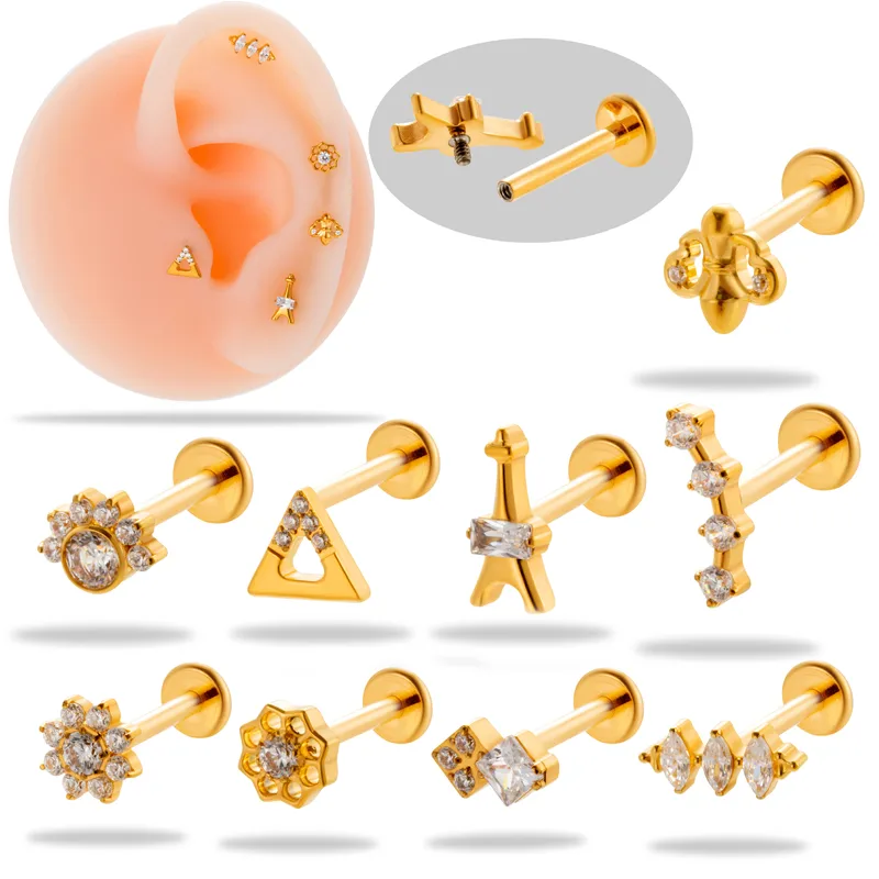 Wholesale 1 Piece Ear Cartilage Rings & Studs Simple Style Flower Pure Titanium Plating Inlay Zircon