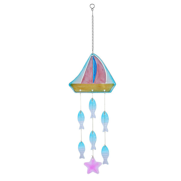 Wholesale Cross-Border New Product Stained Glass Wind Chime Ocean Turtle Sailboat Starfish Pendant Creative Iron Art Home Courtyard Pendant