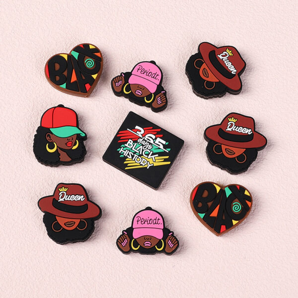 Wholesale Cross-border Creative Black Girl Silicone Beads Black History Month Decoration Straight Hole Beads DIY Bracelet Drop Glue Beads