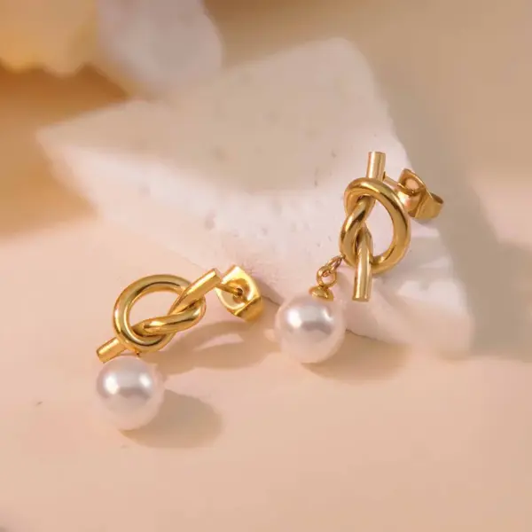 Wholesale 304 Stainless Steel Plastic Knot Ion Plating (IP) 18K Gold Plated Cute Classic Style Waterproof Non Tarnish Multicolor-Golden Yellow Ear Studs