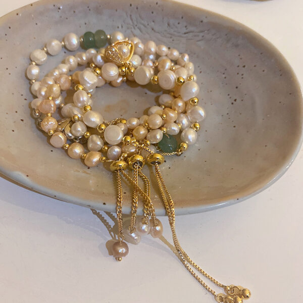 Wholesale French Versatile Freshwater Pearl Round Bead Fishtail Bracelet, Fashionable Light Luxury Temperament Bracelet, Niche High-End Jewelry for Women