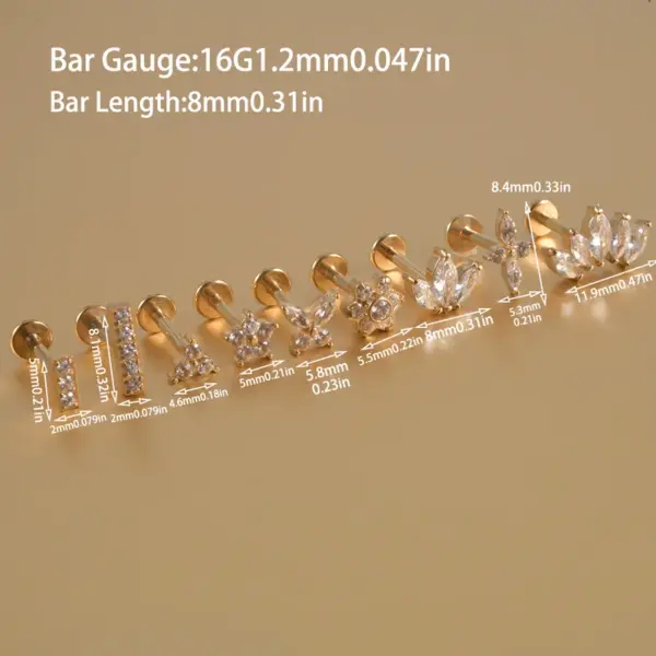 Wholesale 1 Piece Ear Cartilage Rings & Studs Hip-Hop Simple Style Commute Four Leaf Clover Flower Butterfly 304 Stainless Steel Inlay Zircon Ion Plating (IP) 18K Gold Plated Lip